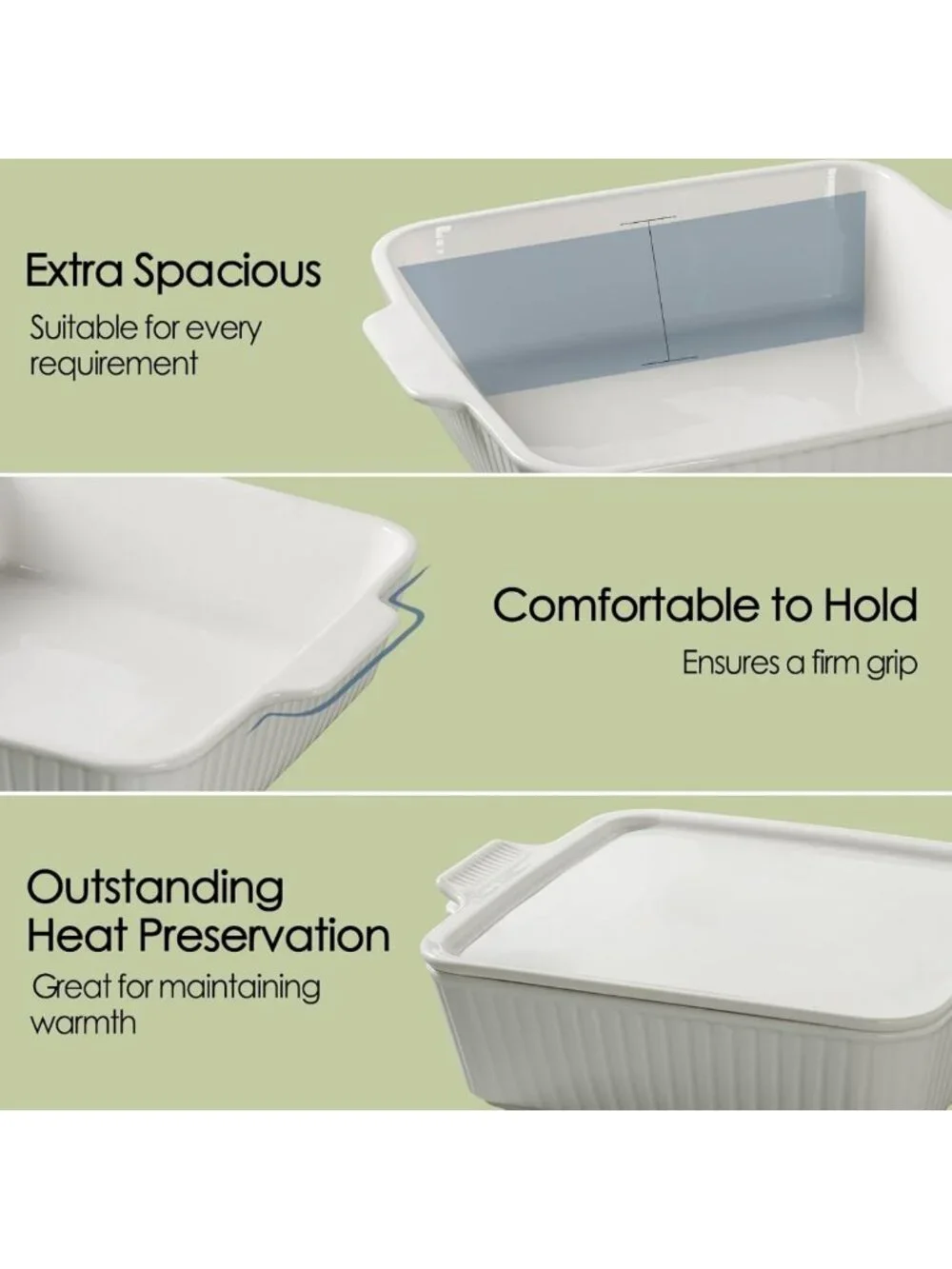 10” Square Casserole Dish with Lid - 2.6 Qt Porcelain Bakeware for Lasagna